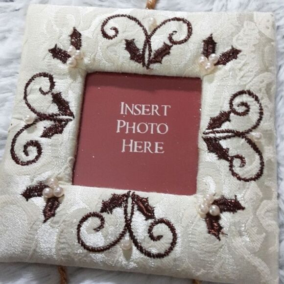 Tree Ornaments Set of Two Embroidered Brocade Picture Frames 3" Picture - Picture 2 of 9